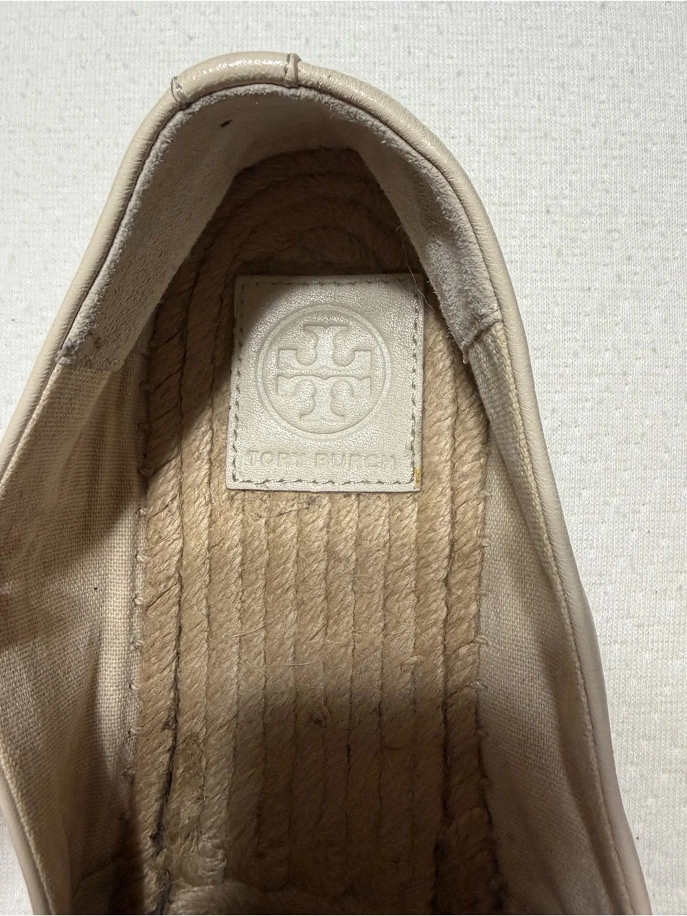 Tory Burch Cream Leather Logo Espadrille Flats Size 10.5